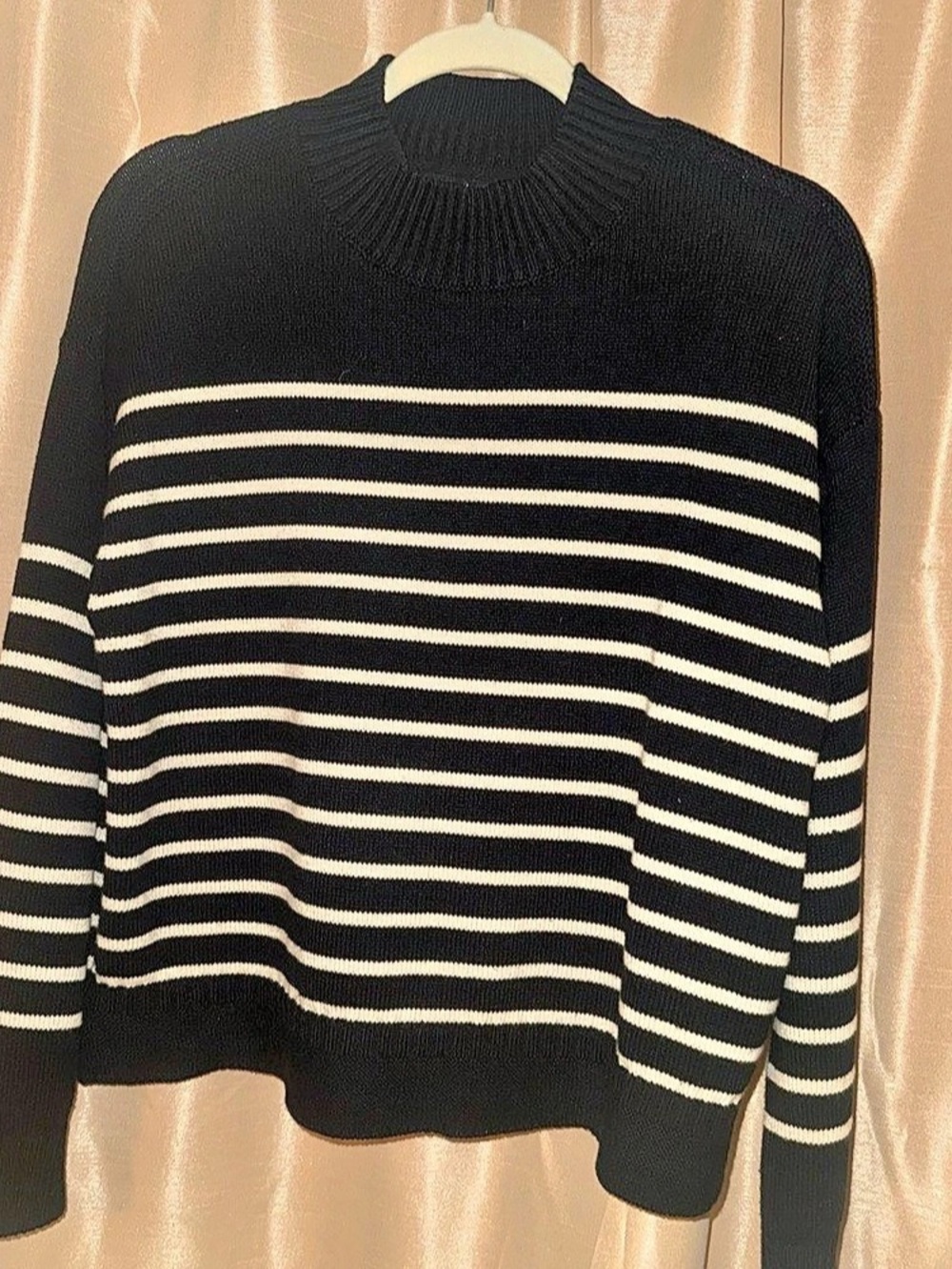 Nautica Striped Crewneck Sweater Black & Cream Size Medium